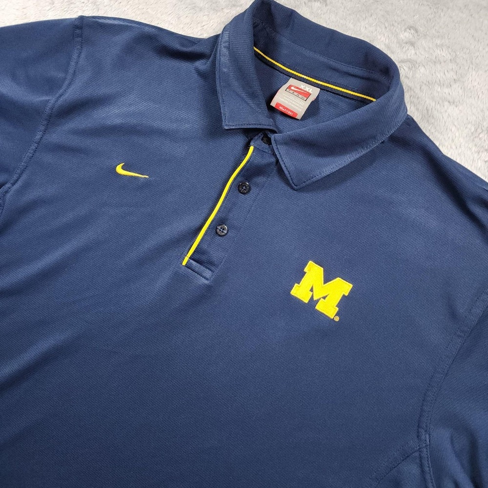 Michigan Wolverines Polo Shirt Mens 2XL Blue NCAA Football Nike FIT Dry